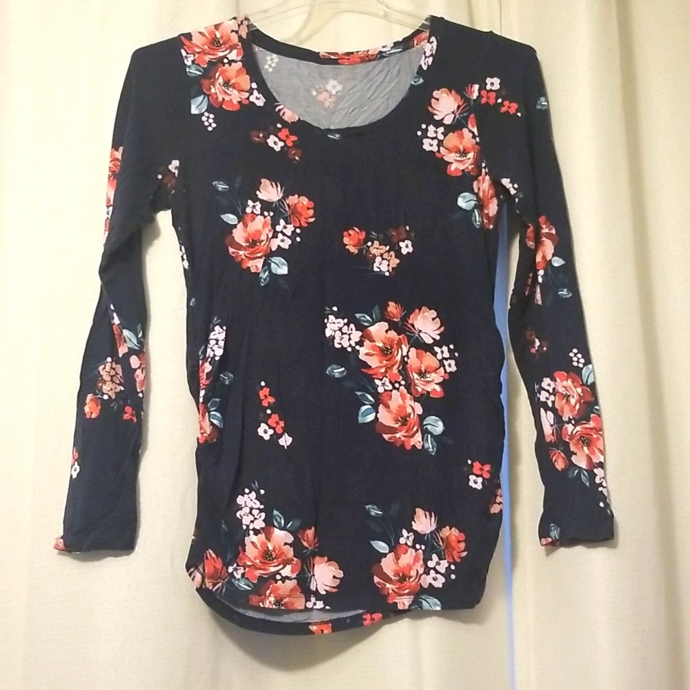 a:glow maternity jersey knit long sleeve size medium navy with pink flowers